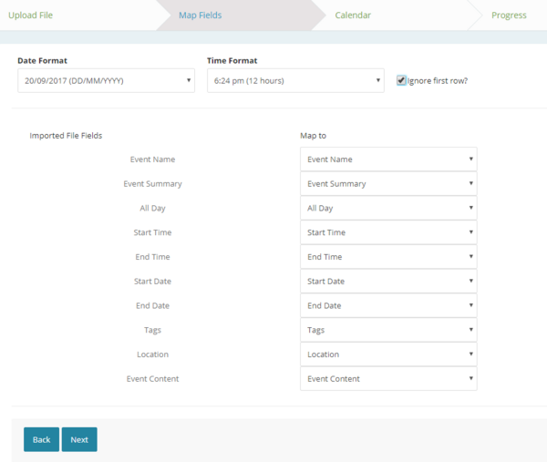 Mapping fields for an Event Import