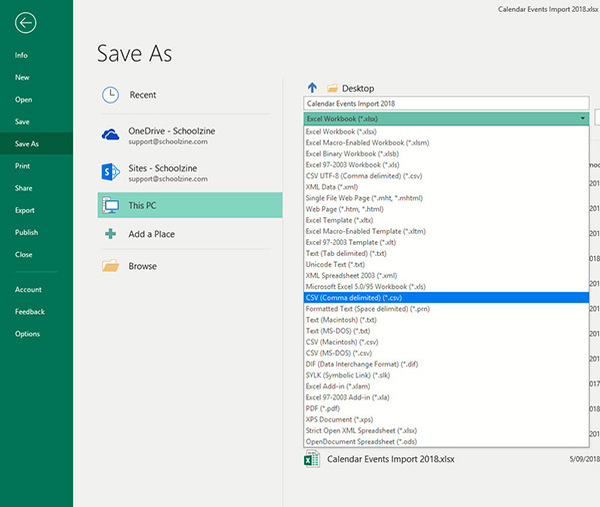 Saving an excel file as .CSV