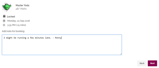 Adding a note when booking a session in Session Keeper