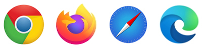 Logos for Google Chrome, Mozilla Firefox, Safari and Microsoft Edge
