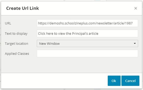 Adding a URL to a SZapp message