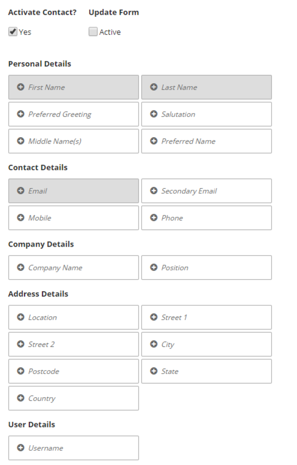 A screenshot of Web Form General Fields