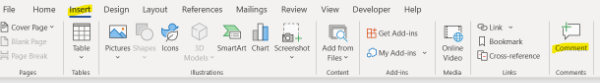 Add Comments via the Word Document Toolbar
