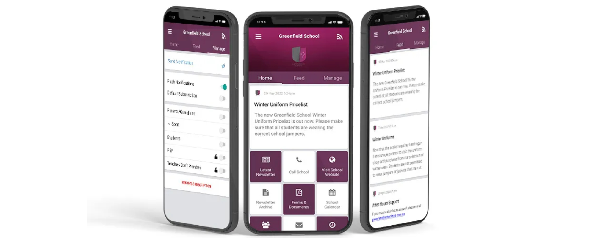 3 mobile devices displaying separate features of the SZapp